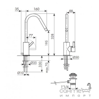 Высокий смеситель для раковины с донным клапаном, поворотный излив Bellosta Bambu 01-0405/4/A/J Хром 