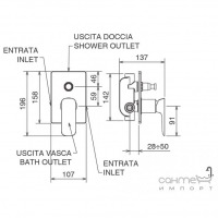Змішувач для ванни/душа, що вбудовується, з перемикачем на два положення La Torre Laghi 44050 R Хром