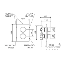 Встраиваемый термостатический смеситель с переключателем на три положения La Torre Laghi 44950 R3 Хром