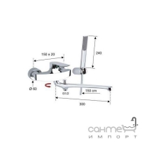 Настенный смеситель для ванны (длинный излив) с душевым гарнитуром Remer Rubinetterie Infinity I49 хром