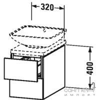 Тумбочка подвесная для консоли с двумя ящичками с вырезом и крышкой под сифон Duravit L-Cube LC6834