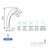Ручной душ COMORES, ABS, 5 режимов Clever HidroClever Telefono Duchas 96103 Хром