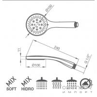 Ручний душ JOLIE HIDRO, D100 мм, 5 функцій, ефект анти-вапно GRB 059 730 Хром