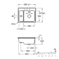 Керам. мийка для встановлення врівень зі стільницею Villeroy&Boch Subway 60 XM Flat (6780 1F xx)