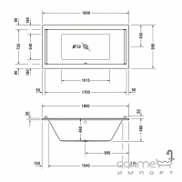 Акрилова ванна прямокутна 180х90, що вбудовується або для облицювання панелями Duravit Starck 700339