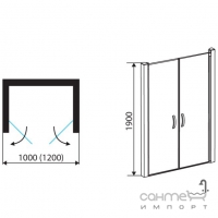 Двостулкові душові двері розстібні Aqua-World Pivot PV100S2 ДкПд2.100-ХХ кольори в асортименті