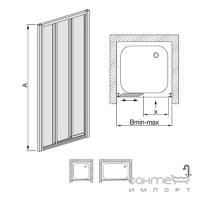 Двері в нішу розсувні 3х-стулкові Sanplast DTR-c-80-S W4, профіль білий, прозр. скло з малюнком