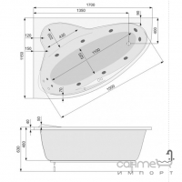 Гідромасажна асиметрична ванна 170x115 PoolSpa Europa Silverlight+ лівостороння