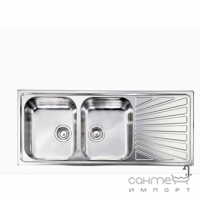 Кухонна мийка на дві чаші з сушкою  CM SPA Cometa 11447 нержавіюча сталь сатин, ліва