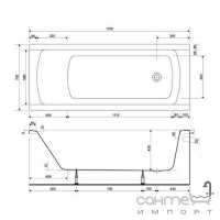 Прямоугольная акриловая ванна Cersanit Korat 170x70 с креплениями